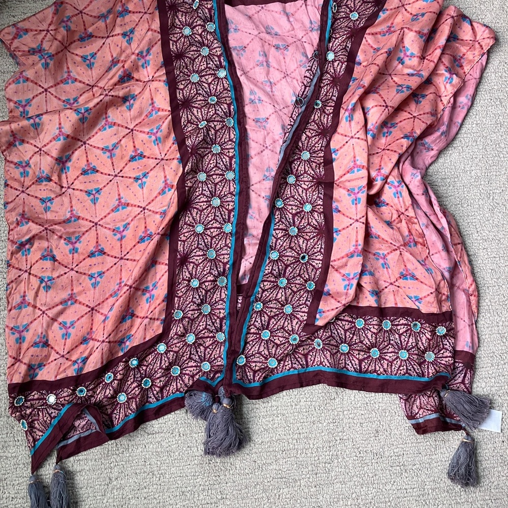 Soft mirror border boho kimono wrap or cover up. One size. Anthropologie.